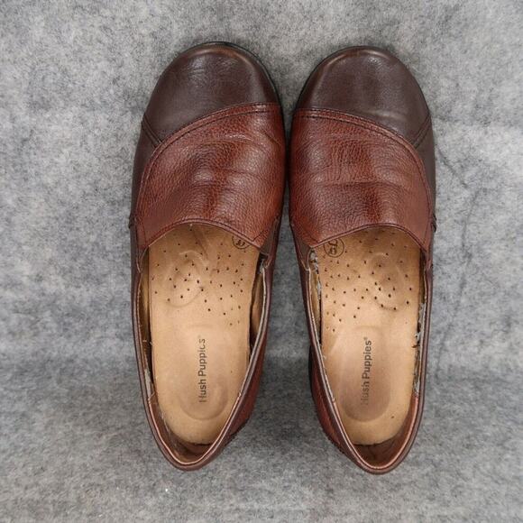 Hush Puppies Shoes Womens 8 Loafer Slip On Casual Leather Comfort Brown Wide Fit - Picture 8 of 16